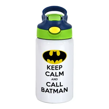 KEEP CALM & Call BATMAN, Παιδικό παγούρι θερμό, ανοξείδωτο, με καλαμάκι ασφαλείας, πράσινο/μπλε (350ml)