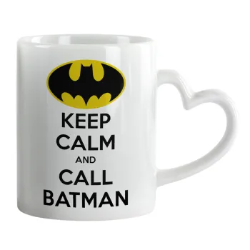 KEEP CALM & Call BATMAN, Κούπα καρδιά χερούλι λευκή, κεραμική, 330ml
