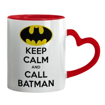 KEEP CALM & Call BATMAN, Κούπα καρδιά χερούλι κόκκινη, κεραμική, 330ml