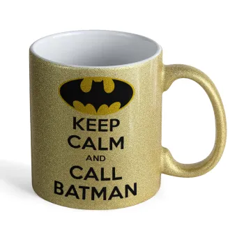 KEEP CALM & Call BATMAN, Κούπα Χρυσή Glitter που γυαλίζει, κεραμική, 330ml