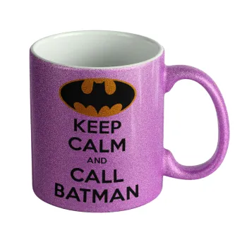 KEEP CALM & Call BATMAN, Κούπα Μωβ Glitter που γυαλίζει, κεραμική, 330ml