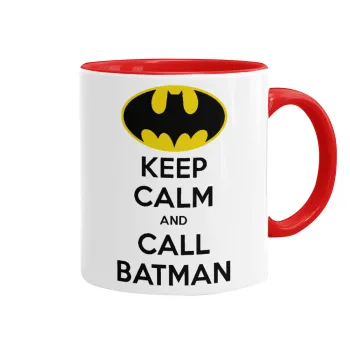 KEEP CALM & Call BATMAN, Κούπα χρωματιστή κόκκινη, κεραμική, 330ml