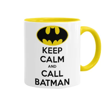 KEEP CALM & Call BATMAN, Κούπα χρωματιστή κίτρινη, κεραμική, 330ml