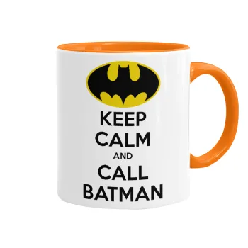 KEEP CALM & Call BATMAN, Κούπα χρωματιστή πορτοκαλί, κεραμική, 330ml