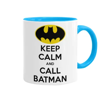 KEEP CALM & Call BATMAN, Κούπα χρωματιστή γαλάζια, κεραμική, 330ml