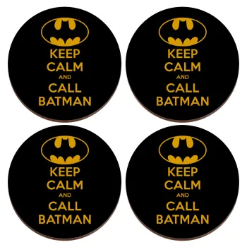 KEEP CALM & Call BATMAN, ΣΕΤ x4 Σουβέρ ξύλινα στρογγυλά plywood (9cm)