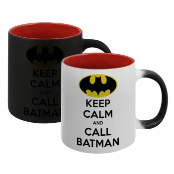 KEEP CALM & Call BATMAN, Κούπα Μαγική εσωτερικό κόκκινο, κεραμική, 330ml που αλλάζει χρώμα με το ζεστό ρόφημα