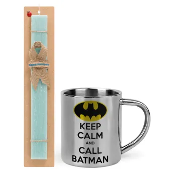 KEEP CALM & Call BATMAN, Easter Set, metallic thermal cup (300ml) & aromatic flat Easter candle (30cm) (TURQUOISE)