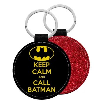 KEEP CALM & Call BATMAN, Μπρελόκ Δερματίνη, στρογγυλό ΚΟΚΚΙΝΟ (5cm)