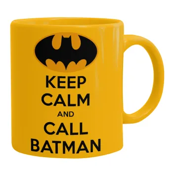 KEEP CALM & Call BATMAN, Κούπα, κεραμική κίτρινη, 330ml