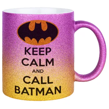 KEEP CALM & Call BATMAN, Κούπα Χρυσή/Ροζ Glitter, κεραμική, 330ml