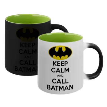 KEEP CALM & Call BATMAN, Κούπα Μαγική εσωτερικό πράσινο, κεραμική 330ml που αλλάζει χρώμα με το ζεστό ρόφημα