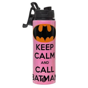 KEEP CALM & Call BATMAN, Μεταλλικό παγούρι νερού με καπάκι ασφαλείας, αλουμινίου 850ml