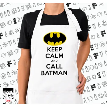 KEEP CALM & Call BATMAN, Ποδιά μακριά Σεφ ολόσωμη με τσέπες white (ΕΝΗΛΙΚΩΝ)