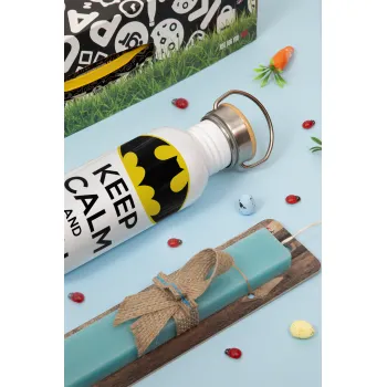 KEEP CALM & Call BATMAN, Πασχαλινή Λαμπάδα με παγούρι μεταλλικό (620ml, stainless steel) & κερί αρωματικό πλακέ (30cm) (ΤΙΡΚΟΥΑΖ)