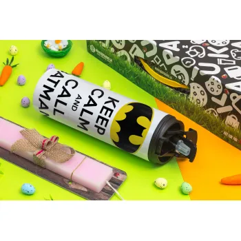 KEEP CALM & Call BATMAN, Easter candle,Travel Tumbler 2 Lids, with metal straw & cleaning brush & aromatic flat candle (30cm) (PINK)