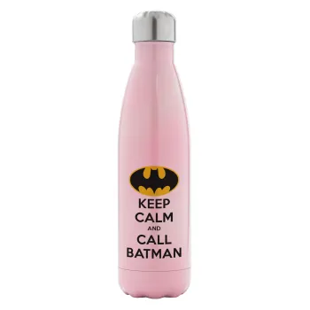 KEEP CALM & Call BATMAN, Μεταλλικό παγούρι θερμός Ροζ Ιριδίζον (Stainless steel), διπλού τοιχώματος, 500ml