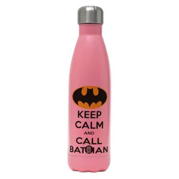 KEEP CALM & Call BATMAN, Μεταλλικό παγούρι θερμός Ροζ Ματ (Stainless steel), διπλού τοιχώματος, 500ml