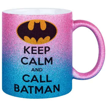 KEEP CALM & Call BATMAN, Κούπα Χρυσή/Μπλε Glitter, κεραμική, 330ml