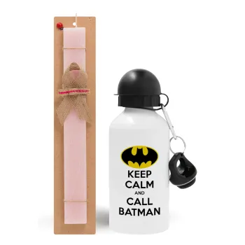 KEEP CALM & Call BATMAN, Easter Set, metallic aluminum bottle (500ml) & aromatic flat Easter candle (30cm) (PINK)