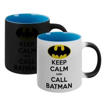 KEEP CALM & Call BATMAN, Κούπα Μαγική εσωτερικό μπλε, κεραμική 330ml που αλλάζει χρώμα με το ζεστό ρόφημα