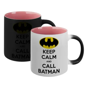 KEEP CALM & Call BATMAN, Κούπα Μαγική εσωτερικό ΡΟΖ, κεραμική 330ml που αλλάζει χρώμα με το ζεστό ρόφημα