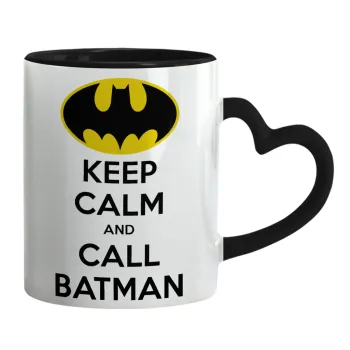 KEEP CALM & Call BATMAN, Κούπα καρδιά χερούλι μαύρη, κεραμική, 330ml