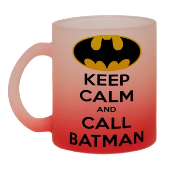 KEEP CALM & Call BATMAN, Κούπα γυάλινη δίχρωμη με βάση το κόκκινο ματ, 330ml