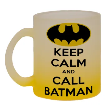 KEEP CALM & Call BATMAN, Κούπα γυάλινη δίχρωμη με βάση το κίτρινο ματ, 330ml