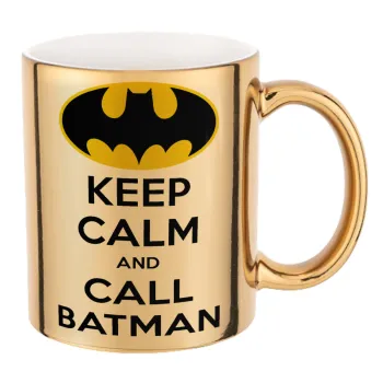 KEEP CALM & Call BATMAN, Κούπα κεραμική, χρυσή καθρέπτης, 330ml