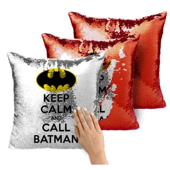 KEEP CALM & Call BATMAN, Μαξιλάρι καναπέ Μαγικό Κόκκινο με πούλιες 40x40cm περιέχεται το γέμισμα