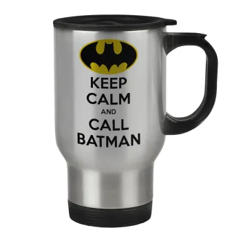 KEEP CALM & Call BATMAN, Κούπα ταξιδιού ανοξείδωτη με καπάκι, διπλού τοιχώματος (θερμό) 450ml