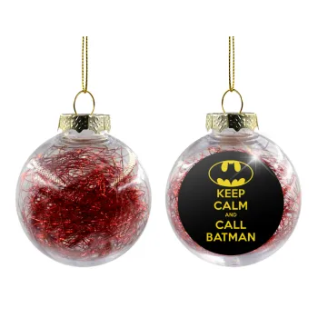 KEEP CALM & Call BATMAN, Στολίδι Χριστουγεννιάτικη μπάλα δένδρου διάφανη με κόκκινο γέμισμα 8cm