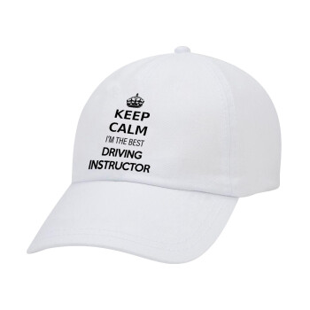 KEEP CALM I'M THE BEST DRIVING INSTRUCTOR, Καπέλο ενηλίκων Jockey Λευκό (snapback, 5-φύλλο, unisex)
