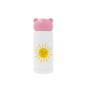 Happy sun, Ροζ ανοξείδωτο παγούρι θερμό (Stainless steel), 320ml