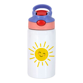 Happy sun, Παιδικό παγούρι θερμό, ανοξείδωτο, με καλαμάκι ασφαλείας, ροζ/μωβ (350ml)