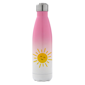 Happy sun, Μεταλλικό παγούρι θερμός Ροζ/Λευκό (Stainless steel), διπλού τοιχώματος, 500ml