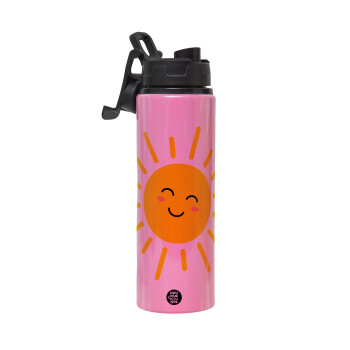 Happy sun, Metallic water bottle with safety lid, 850ml aluminum