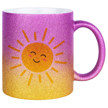 Happy sun, Κούπα Χρυσή/Ροζ Glitter, κεραμική, 330ml