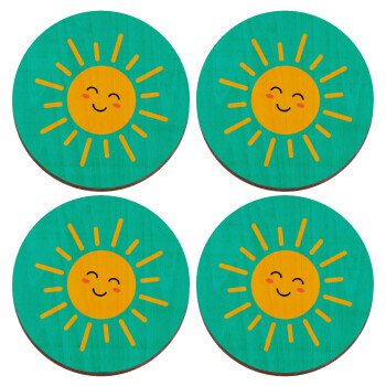Happy sun, ΣΕΤ x4 Σουβέρ ξύλινα στρογγυλά plywood (9cm)