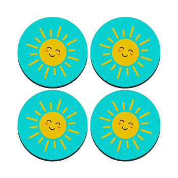 Happy sun, ΣΕΤ 4 Σουβέρ ξύλινα στρογγυλά (9cm)