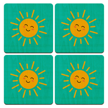 Happy sun, ΣΕΤ x4 Σουβέρ ξύλινα τετράγωνα plywood (9cm)