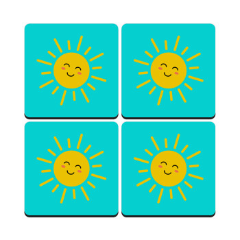 Happy sun, ΣΕΤ 4 Σουβέρ ξύλινα τετράγωνα (9cm)