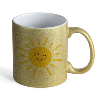 Happy sun, Κούπα Χρυσή Glitter που γυαλίζει, κεραμική, 330ml