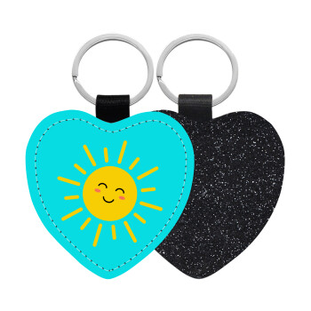 Happy sun, Μπρελόκ PU δερμάτινο glitter καρδιά ΜΑΥΡΟ