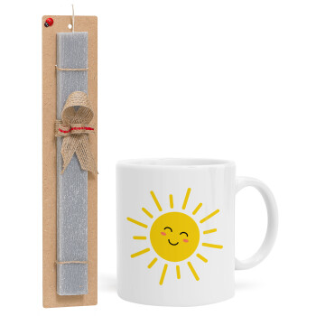 Happy sun, Πασχαλινό Σετ, Κούπα κεραμική (330ml) & πασχαλινή λαμπάδα αρωματική πλακέ (30cm) (ΓΚΡΙ)