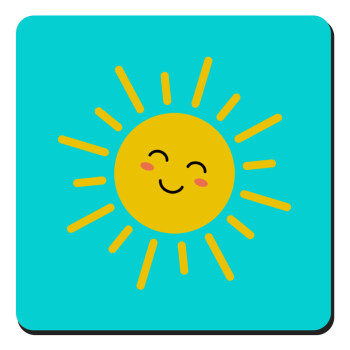 Happy sun, Τετράγωνο μαγνητάκι ξύλινο 9x9cm