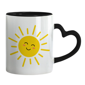 Happy sun, Mug heart black handle, ceramic, 330ml