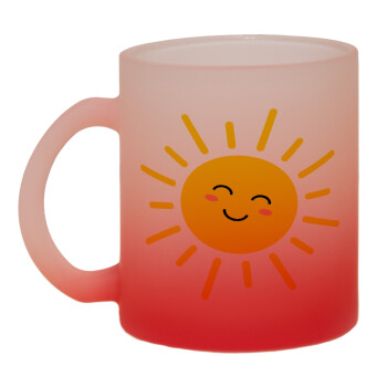 Happy sun, Κούπα γυάλινη δίχρωμη με βάση το κόκκινο ματ, 330ml