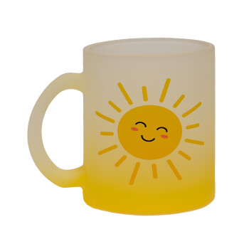 Happy sun, Κούπα γυάλινη δίχρωμη με βάση το κίτρινο ματ, 330ml